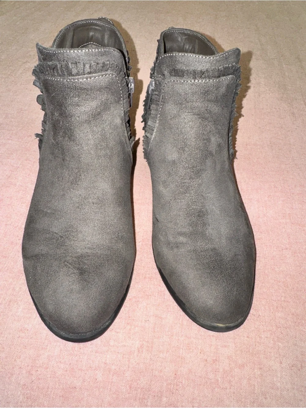MIA Gray Suede Fringe Ankle Booties